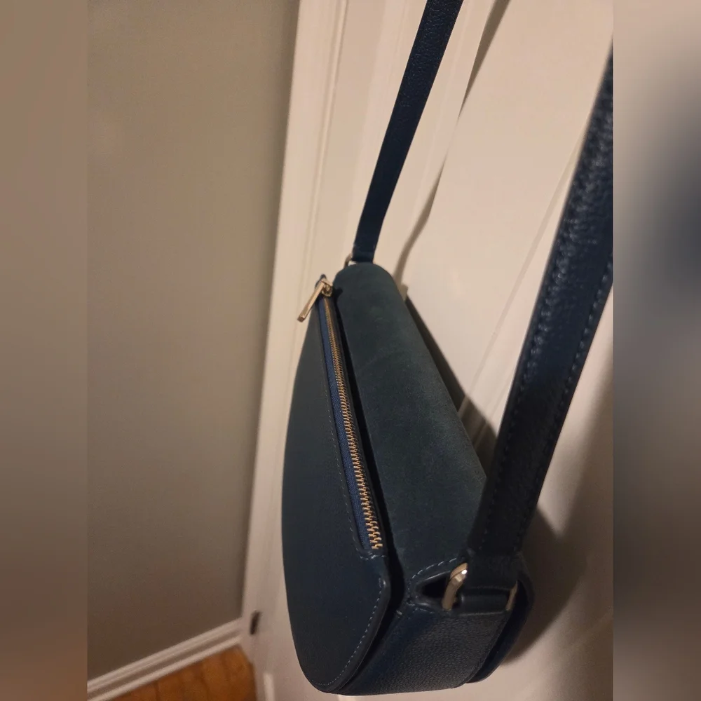 Kate Spade dark turquoise Crossbody Saddle Bag suede and pebbled leather bag - Picture 3 of 16